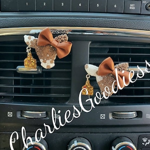 Glitter Brown and White Cow Vent Clip Freshies with Bows