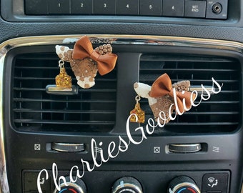 Glitter Brown and White Cow Vent Clip Freshies with Bows