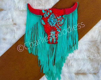 Red Aztec Bull with Turquoise Stone Freshie