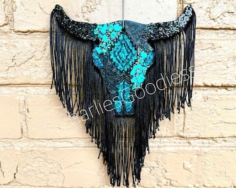 Turquoise Stone Glittered Aztec Bull Freshie
