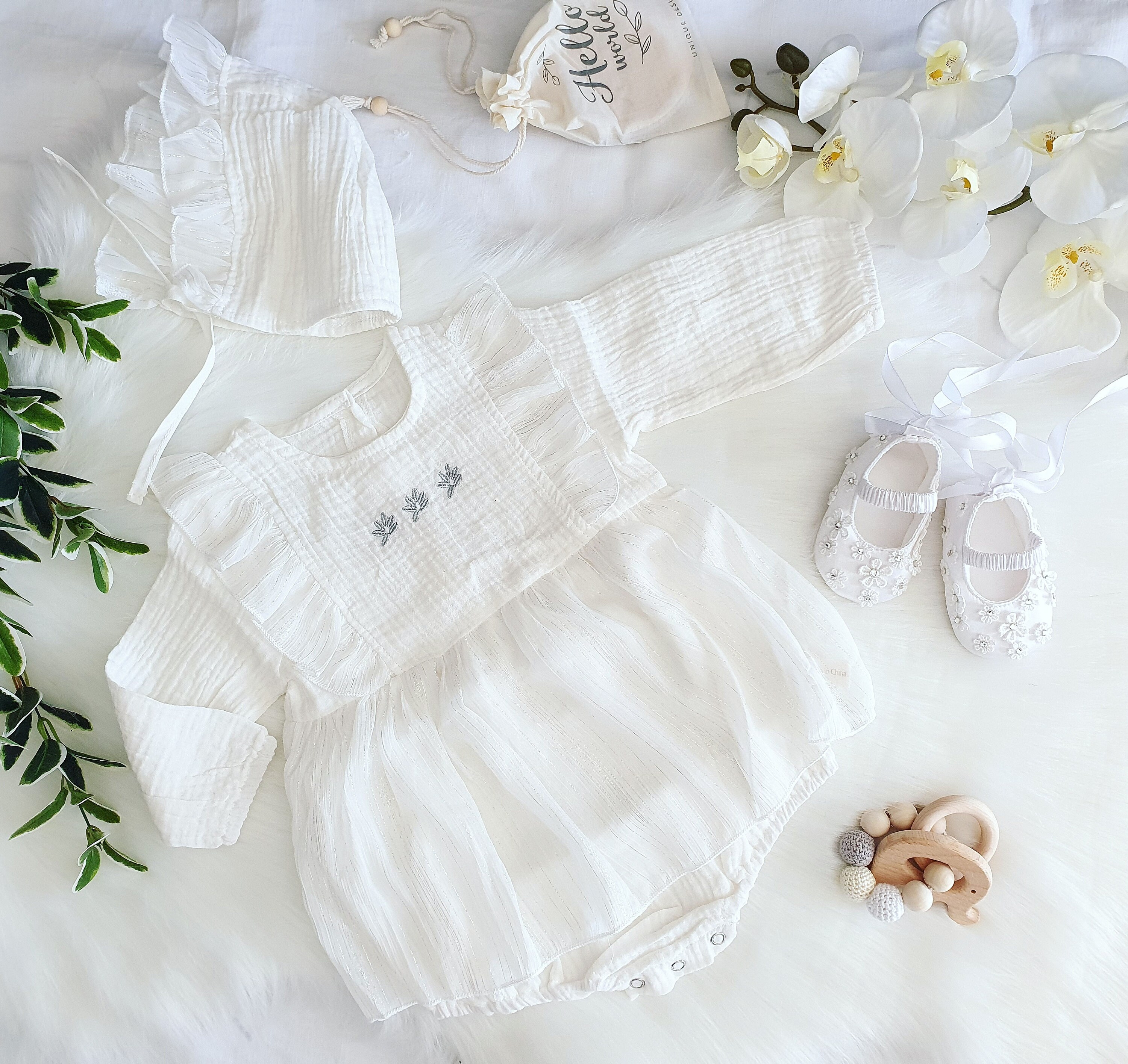 Handmade Baby Infant Linen Cotton Romper Dress Bonnet White - Etsy ...