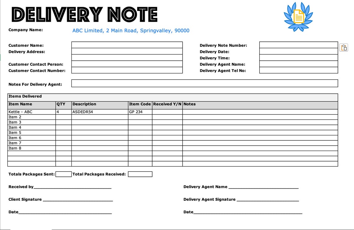 Printable and Editable Delivery Note/proof of Delivery Template in ...
