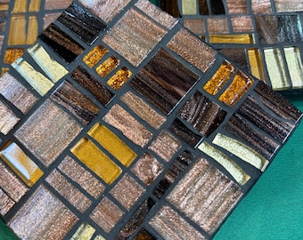Handgemachte Mosaik Untersetzer - Rosegold, Gold, schwarzes Glas, modernes Wohndekor