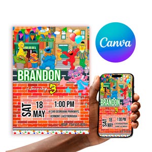 Customizable S Street Birthday Invitation - Digital Canva Template for Instant Download