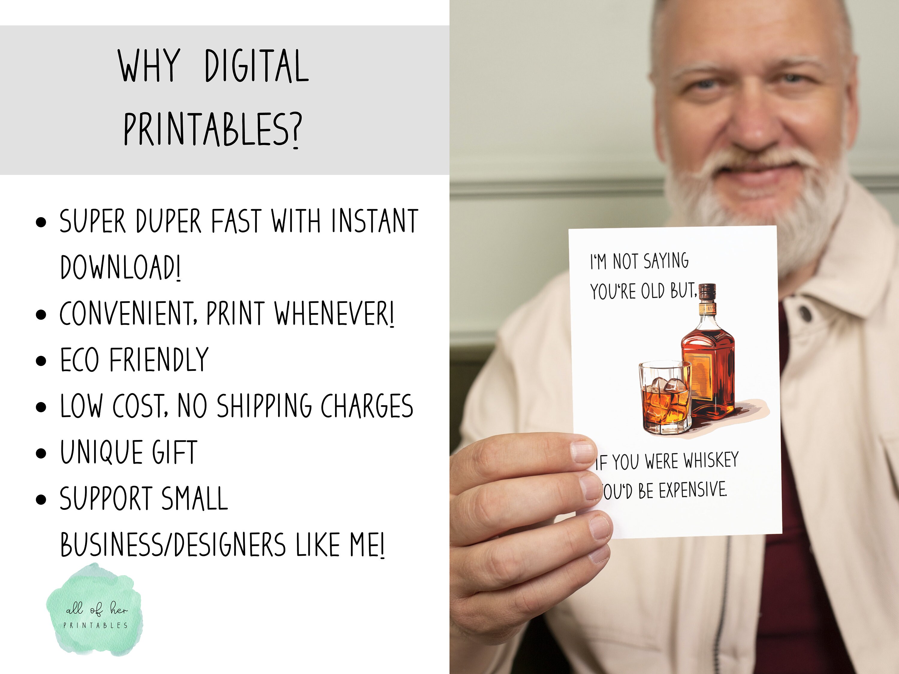 Whiskey Lover Birthday Card, Funny Father's Day Card, Printable Whiskey ...