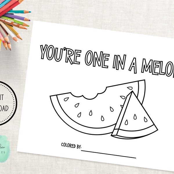 One In A Melon Coloring Page, Party Activity Coloring Page, One in a Melon Birthday Game, Party Favor