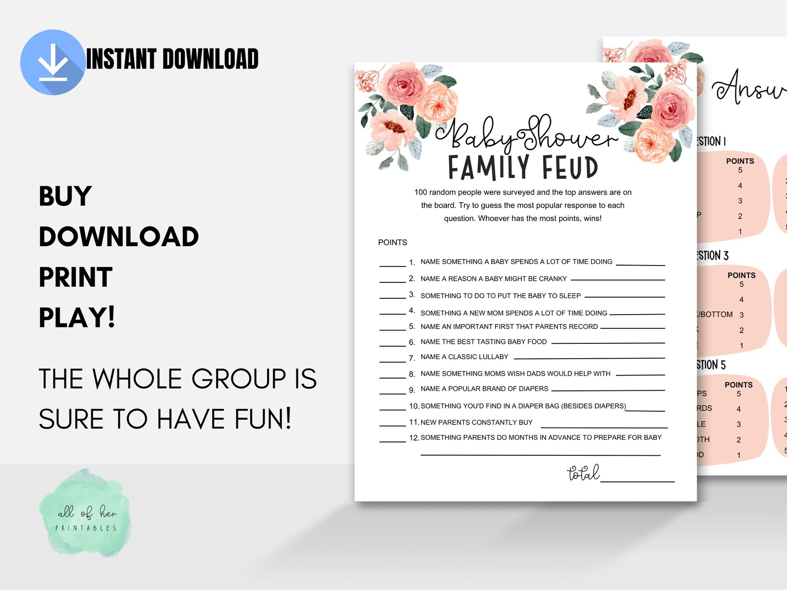 Baby Shower Family Feud Game, Baby Shower Fun Game, Printable Family ...