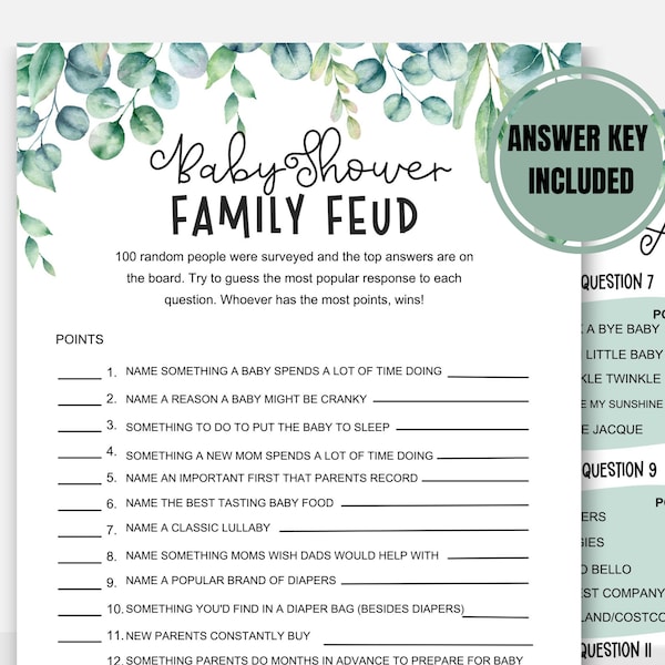 Baby Shower Family Feud Game, Baby Shower Fun Game, Printable Family Feud Cards, Instant Download Gender Neutral Baby Shower Game