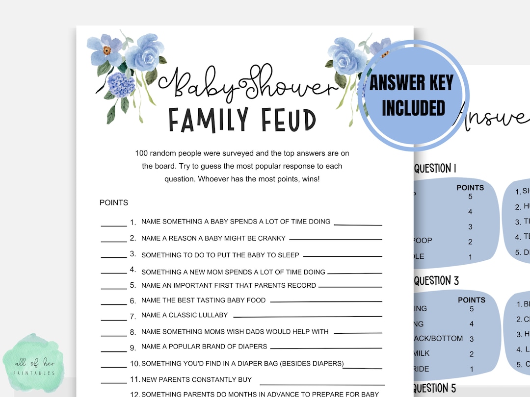 Family Feud Baby Shower Game - Pack Of 30 Cards, Answer Key, Boy & Girl Themed, Decorations & Supplies - View #12