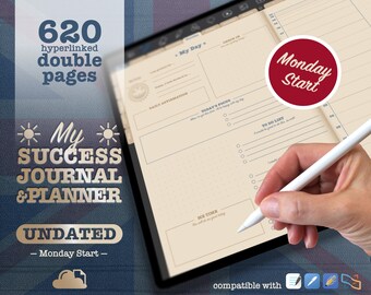Undatiertes geführtes digitales Erfolgsjournal und Planer. MONTAG Start. Noteshelf / Notability / Goodnotes Template.