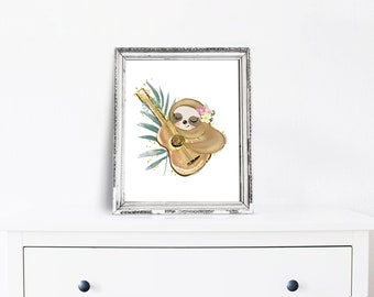 Baby Sloth Nursery, Sloth Wall Art, Nursery Wall Decor, Sloth art Print, Watercolor Sloth art,Kids Room Decor,Digital Download,Sloth decor