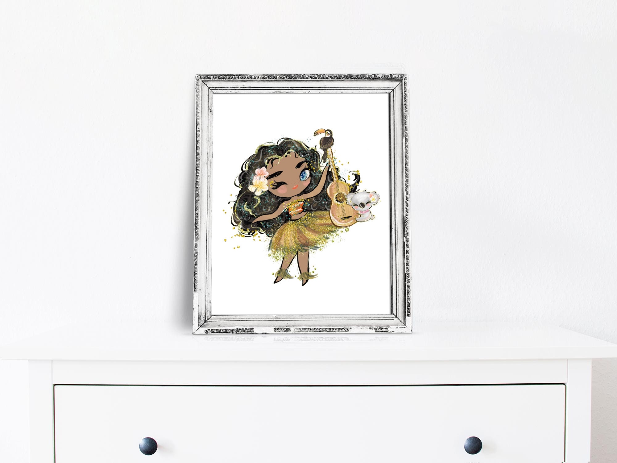 Hula Girl Wall Art, Tropical Hawaiian Luau, Hula Girl Floral, Instant