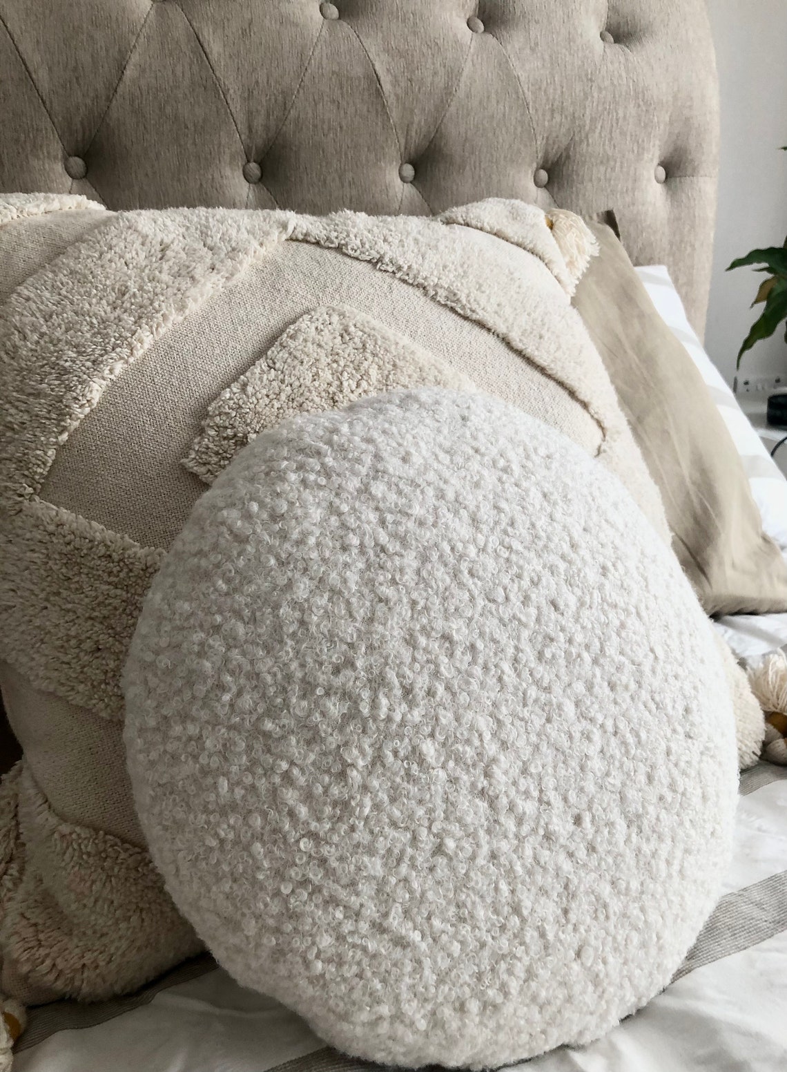 Boucle Cream Round Cushion Pillow 14 Etsy