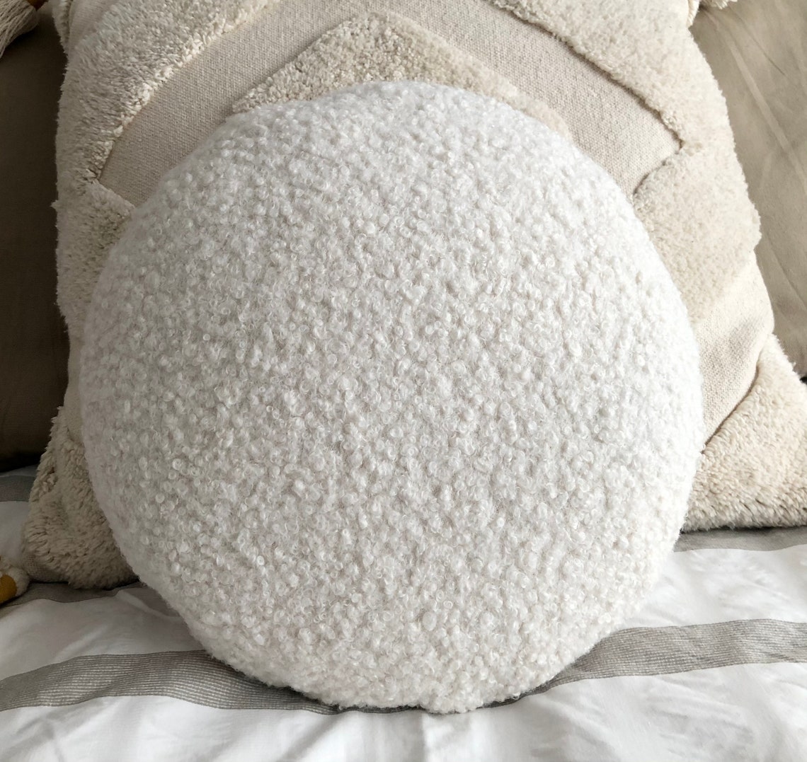 Boucle Cream Round Cushion Pillow 14 Etsy