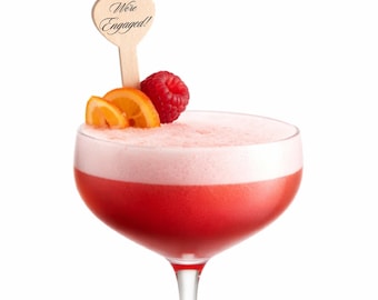 Palillos de cóctel personalizados para fiesta de compromiso de 4,5 pulgadas (parte superior en forma de corazón)