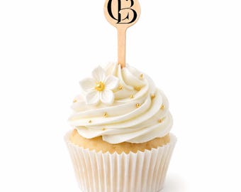 Adornos para cupcakes de boda con monograma personalizado de 4 pulgadas - Parte superior redonda - Impresión a color