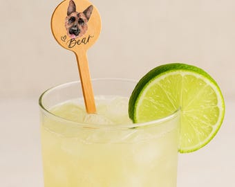 Agitadores de bebidas para mascotas de 6 pulgadas para bodas - Tapa redonda - Impresión a color