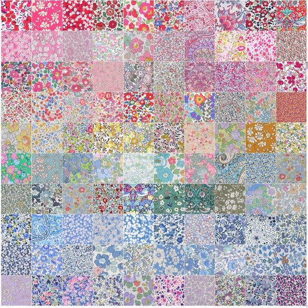 50-100 Squares Liberty Fabric Tana Lawn 2.5 to 17.5 Inch (Rainbow)