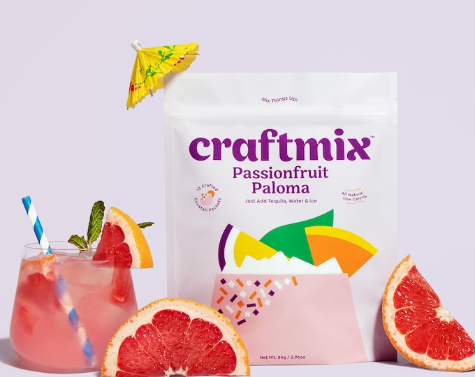 Craftmix Cocktail Mix Passionfruit Paloma Flavor Skinny Natural Low Sugar Craft Drink Mixer Set Kit, Liquor & Non Alcoholic Mocktail 12 Pack