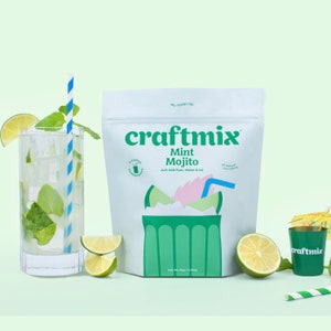 Craftmix Cocktail Mix Mint Mojito Flavor, Skinny Natural Non GMO Craft Drink Mixer Set Kit, Liquor & Non Alcoholic Mocktail 12 Pack