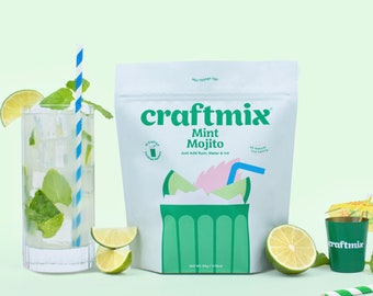 Craftmix Cocktail Mix Mint Mojito Flavor, Skinny Natural Non GMO Craft Drink Mixer Set Kit, Liquor & Non Alcoholic Mocktail 12 Pack