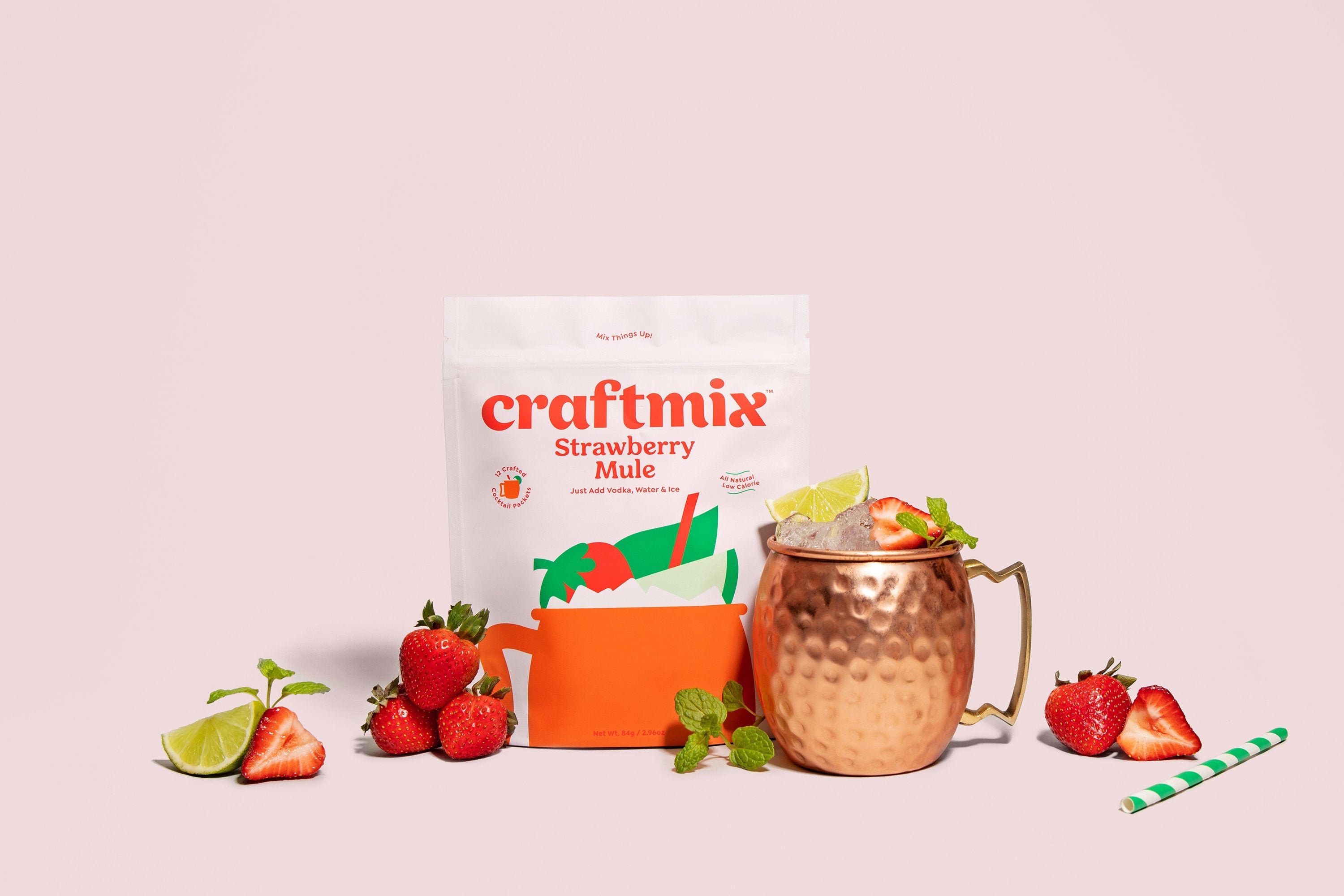 Craftmix Cocktail Mix Strawberry Mule Flavor, Skinny Natural Low