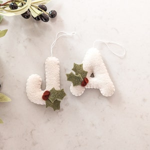 Handmade Felt Christmas Letter Ornament - Personalized Holly Berry Decoration