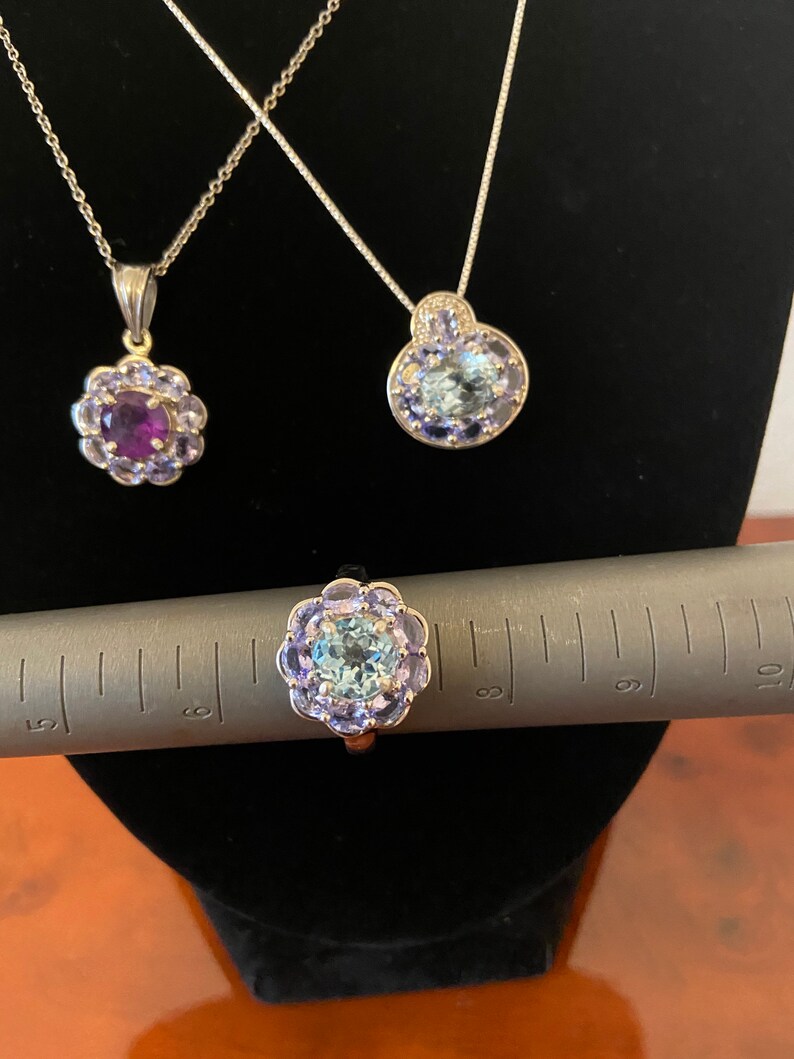Blue topaz and tanzanite pendant necklace