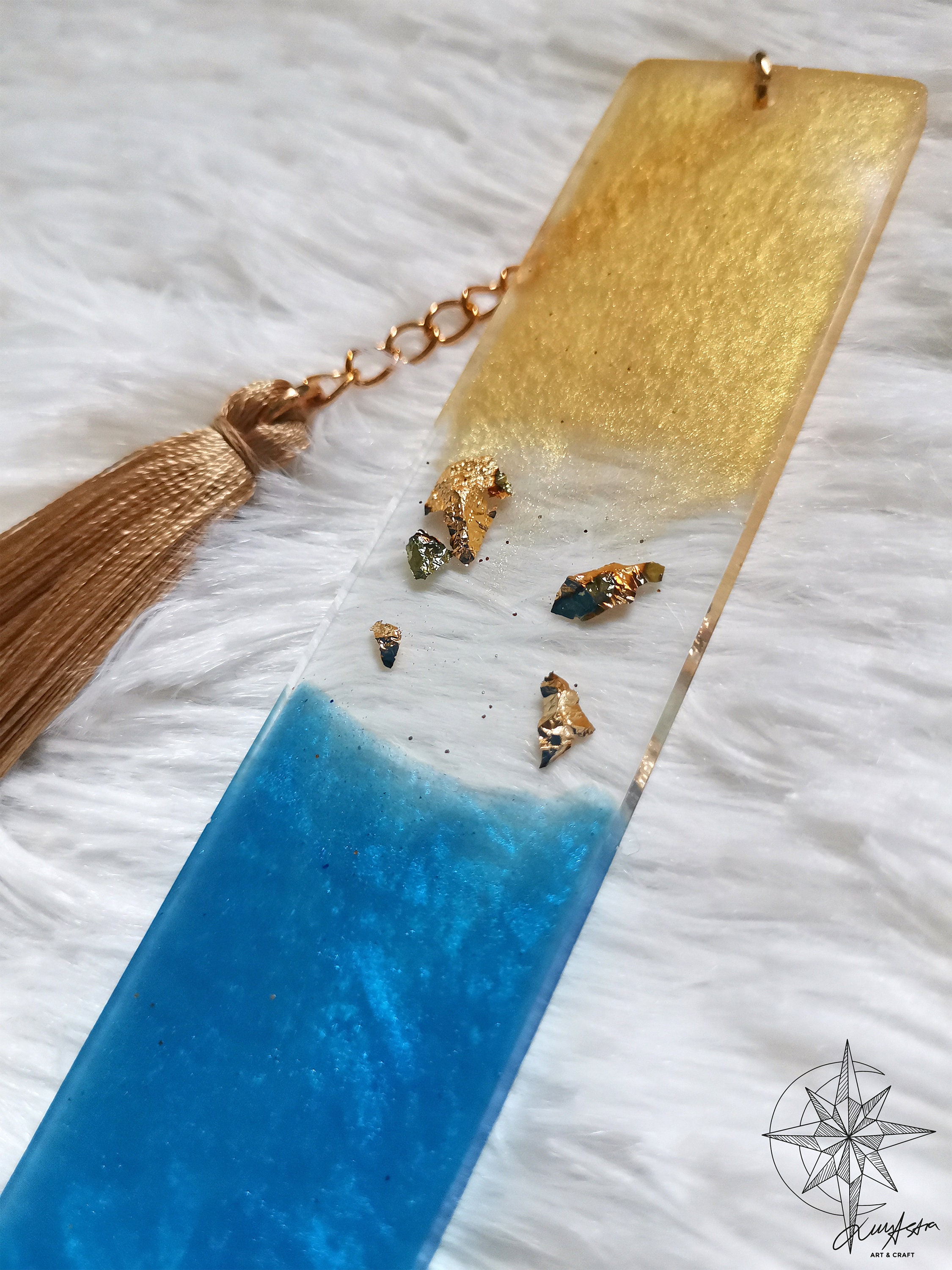 Epoxy Resin Bookmark Sea BlueAsteroid Gold Etsy