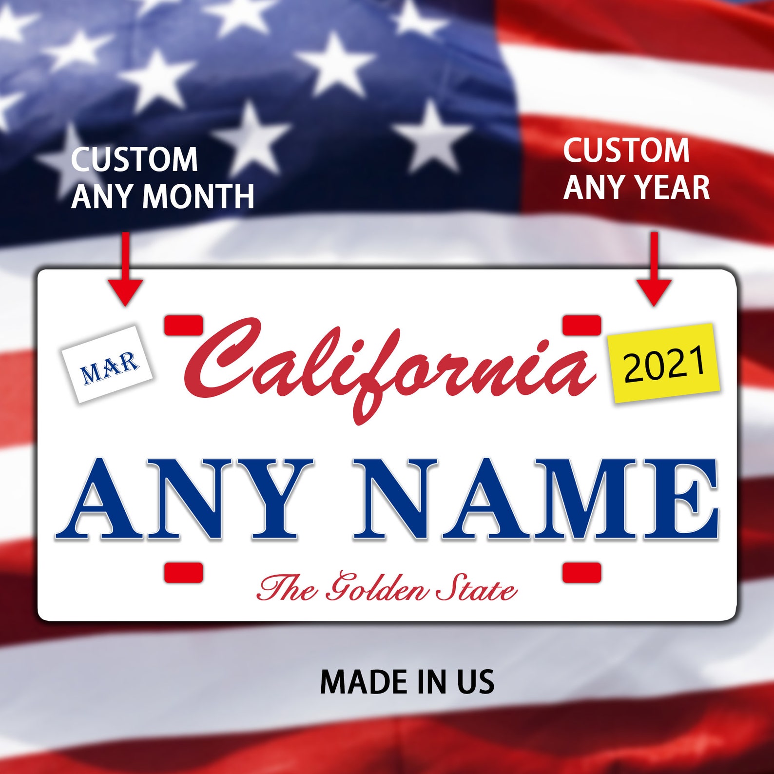 Custom Name Text California Retro Personalized License Plate Etsy