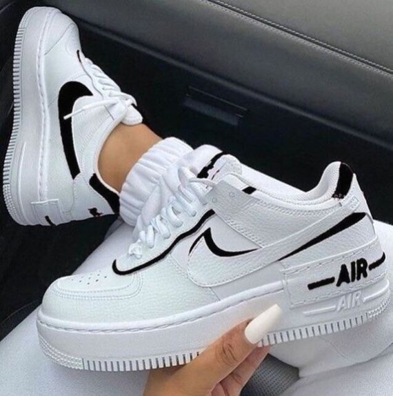 Custom Air Force 1 Shadow X Black \u0026 White Hand-painted - Etsy