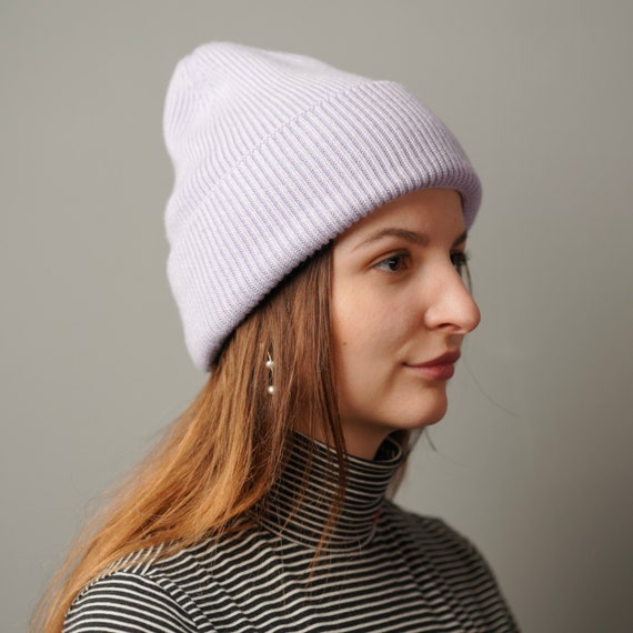 Cashmere Cap Beanie Wool Hat Lilac 