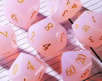 Full Pink Opal Dnd Dice Set Star Faceset Multi-faceted Prism Glass Dice Fantastic Dnd Gemstone Dice Set Gemstone Dice Set D20 Gift For GM