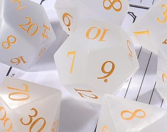 White-Gray Cat's Eyes DnD Dice Set | GemStone Dnd Dice Set| Dungeons and Dragons Tabletop Gaming RPG DND Role Polyhedra Gming Dice Set
