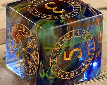 Dadi Nebulosa Vortice Arcobaleno / Set di dadi D&D in vetro con rune incise / Dadi poliedrici Nodo Celtico / Set di dadi RPG Nebbia Multicolore dai Bordi Affilati