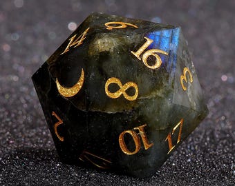 Set di dadi D&D in labradorite naturale, dadi D20 in pietra preziosa lunare per Dungeons and Dragons, giochi da tavolo, giochi di ruolo, poliedri, set di dadi per giochi di ruolo.