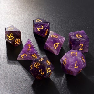 Full Set Natural Amethyst DnD Dice Set |Gemstone Dice Set| Dungeons and Dragons Tabletop Gaming RPG DND Role Polyhedra Gming Dice Set