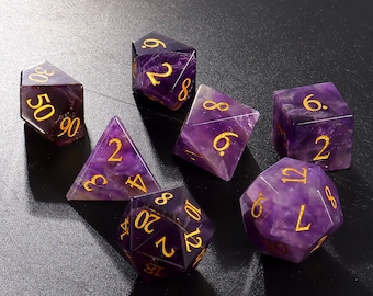 Full Set Natural Amethyst DnD Dice Set |Gemstone Dice Set| Dungeons and Dragons Tabletop Gaming RPG DND Role Polyhedra Gming Dice Set