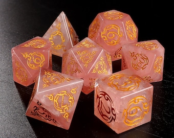 Rose Quartz DnD Dice Set |Totem Natural Gemstone Dnd Dice Set| Dungeons and Dragons Tabletop Gaming RPG DND Role Polyhedra Gming Dice Set