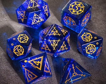 Custome Dice Full Set Blue Star Glass Polyhedral Dnd Dice Gemstone Set| Dungeons and Dragons Tabletop Gaming RPG DND Role Polyhedra Gming
