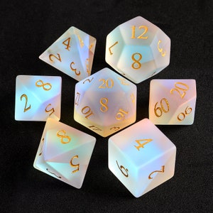 Full Set Frosted Dichroic Glass Polyhedral Dnd Dice Set Gemstone Set| Dungeons and Dragons Tabletop Gaming RPG DND Role Polyhedra Gming