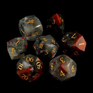 Natural Bloodstone Set Multi-Faceted DnD Dice Set | Natual Stone Gift | Engraved for Dungeons and Dragons,RPG Game MTG Game|  Dice Set