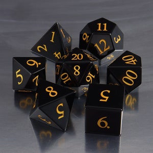 Full Set Natural Black Obsidian Dice Set |Gemstone Dnd Dice Set| Dungeons and Dragons Tabletop RPG Game MTG Role Polyhedral Dice Set