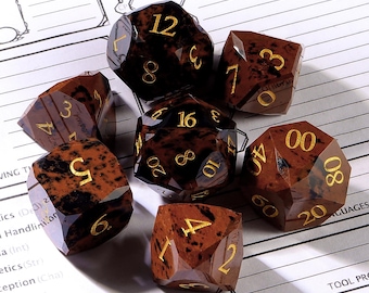 Set di ossidiana mogano naturale, set di dadi multisfaccettati D&D, pietra naturale con sfaccettatura a stella lucidata a mano, regalo per Dungeons and Dragons, gioco di ruolo MTG