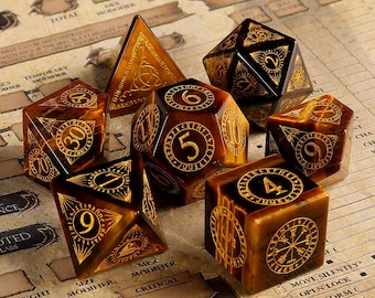 Viking Natural Tiger Eye Stone DnD Dice Set |Gemstone Dice Set| Dungeons and Dragons Tabletop Gaming RPG DND Role Polyhedra Gming Dice Set