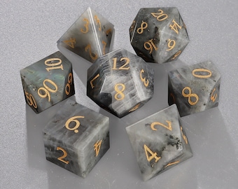 Natural White Labradorite DnD Dice Set |Gemstone Dnd Dice Set| Dungeons and Dragons Tabletop Gaming RPG DND Role Polyhedra Gming Dice Set