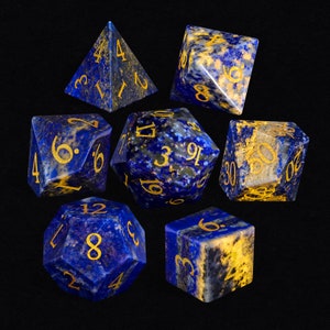 Full Set Natural Lapis Lazuli DnD Dice Set |Gemstone Dice Set| Dungeons and Dragons Tabletop Gaming RPG DND Role Polyhedra Gming Dice Set