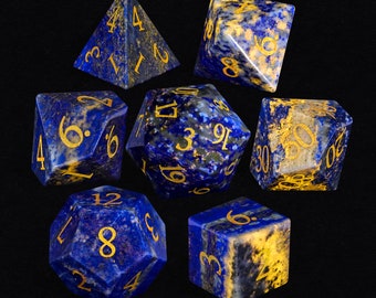 Full Set Natural Lapis Lazuli DnD Dice Set |Gemstone Dice Set| Dungeons and Dragons Tabletop Gaming RPG DND Role Polyhedra Gming Dice Set