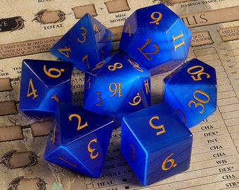 Blue Cat's Eyes DnD Dice Set | GemStone Dnd Dice Set| Dungeons and Dragons Tabletop Gaming RPG DND Role Polyhedra Gming Dice Set