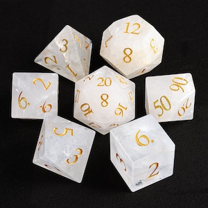 Full Set Natural Clear Quartz Crystal Dice Set |Gemstone Dnd Dice Set| Dungeons and Dragons Tabletop RPG Game MTG Role Polyhedral Dice Set